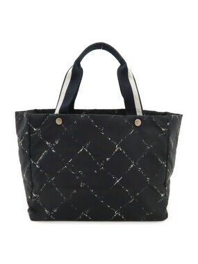 Chanel Vintage Travel Line Tote Shoulder Bag Nylon Black Red